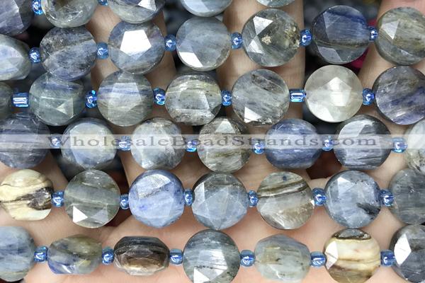 COIN03 15 inches 11mm faceted coin kyanite gemstone beads