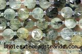 COIN16 15 inches 10mm faceted coin green rutilated quartz beads