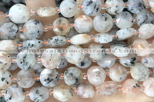 COIN24 15 inches 10mm faceted coin sunstone gemstone beads