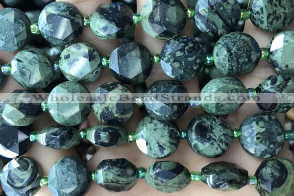 COIN46 15 inches 12mm faceted coin kambaba jasper gemstone beads