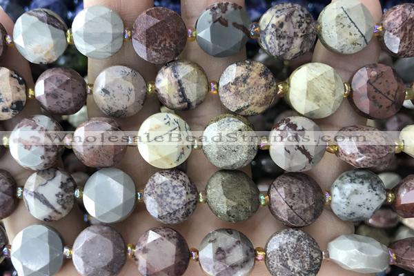 COIN63 15 inches 12mm faceted coin jasper gemstone beads