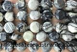 COIN70 15 inches 12mm faceted coin black water jasper beads