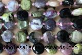 COIN88 15 inches 12mm faceted coin tourmaline gemstone beads