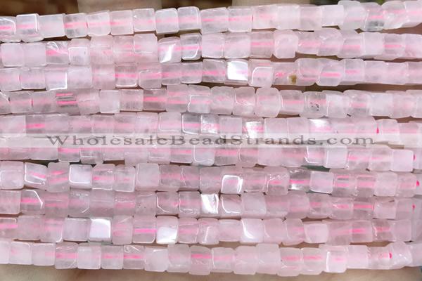 CUBE133 15 inches 4mm cube rose quartz gemstone beads