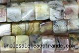 CUBE135 15 inches 4mm cube yellow crazy lace agate beads