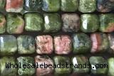 CUBE26 15 inches 3mm faceted cube unakite gemstone beads