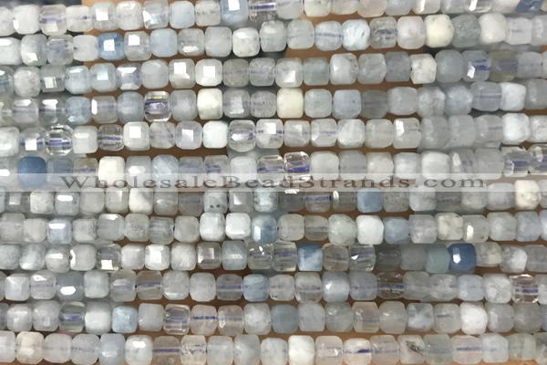 CUBE30 15 inches 3mm faceted cube aquamarine gemstone beads