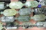 NUGG08 15 inches 12*25mm – 13*28mm faceted nuggets green rutilated quartz beads