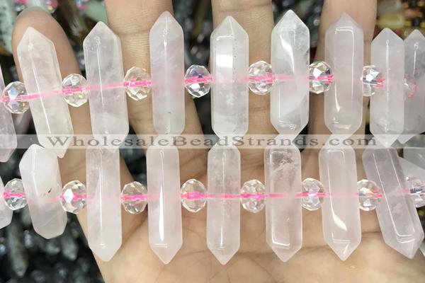 NUGG32 15 inches 8*32mm faceted nuggets rose quartz gemstone beads