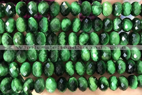 TIGE06 15 inches 6*10mm faceted rondelle green tiger eye beads