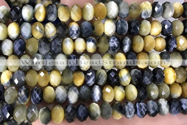 TIGE23 15 inches 5*8mm faceted rondelle golden & blue tiger eye beads