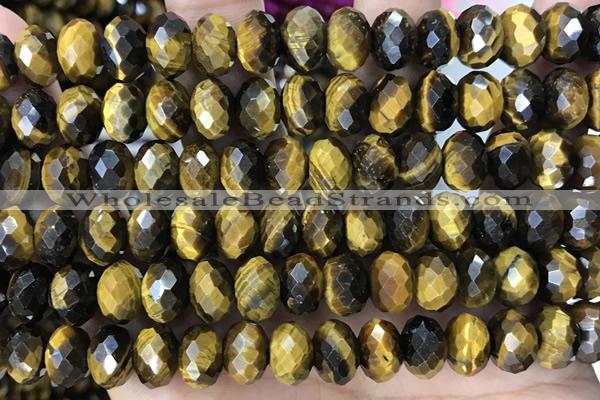 TIGE26 15 inches 6*10mm faceted rondelle yellow  tiger eye beads