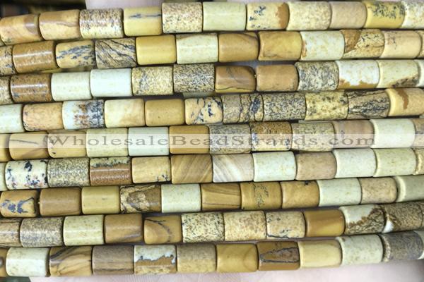 TUBE52 15 inches 6*8mm tube picture jasper gemstone beads