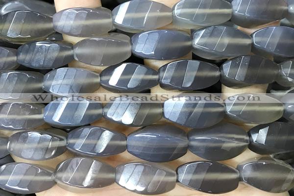 AGAT280 15 inches 10*20mm faceted twisted rice grey agate beads