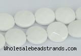 CAA01 15.5 inches 14mm faceted coin white agate gemstone beads