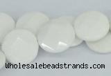 CAA02 15.5 inches 18mm faceted coin white agate gemstone beads