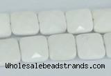 CAA04 15.5 inches 10*10mm faceted square white agate gemstone beads