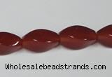 CAA129 15.5 inches 8*16mm twisted rice red agate gemstone beads