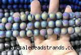 CAA1318 15.5 inches 10mm round matte plated druzy agate beads