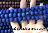 CAA1319 15.5 inches 10mm round matte plated druzy agate beads