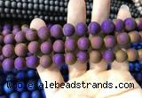 CAA1334 15.5 inches 12mm round matte plated druzy agate beads