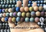 CAA1342 15.5 inches 12mm round matte plated druzy agate beads