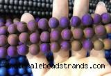 CAA1354 15.5 inches 14mm round matte plated druzy agate beads