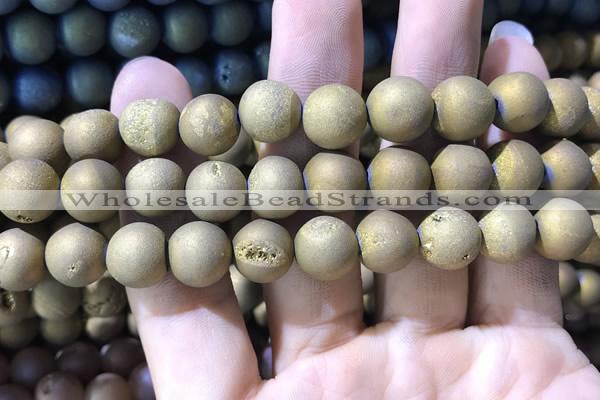 CAA1356 15.5 inches 14mm round matte plated druzy agate beads