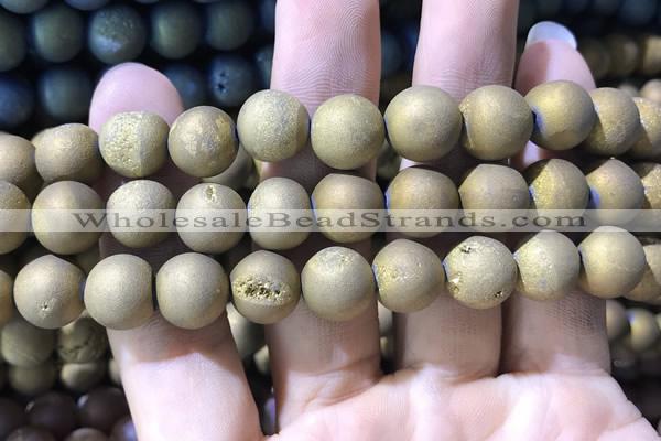 CAA1376 15.5 inches 16mm round matte plated druzy agate beads