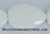 CAA15 15.5 inches 30*40mm faceted flat teardrop white agate beads