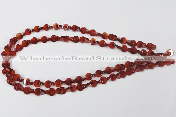 CAA151 15.5 inches 8*8mm curved moon red agate gemstone beads