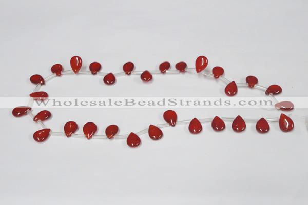 CAA185 Top-drilled 9*13mm flat teardrop red agate gemstone beads