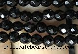 CAA2414 15.5 inches 3mm faceted round black agate beads wholesale