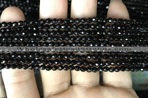 CAA2414 15.5 inches 3mm faceted round black agate beads wholesale