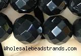 CAA2420 15.5 inches 14mm faceted round black agate beads wholesale