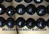 CAA2425 15.5 inches 4mm faceted round black agate beads wholesale