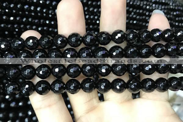 CAA2428 15.5 inches 10mm faceted round black agate beads wholesale