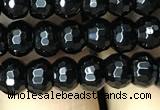 CAA2469 15.5 inches 4*6mm faceted rondelle black agate beads