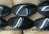 CAA2482 15.5 inches 6*12mm twisted rice black agate beads