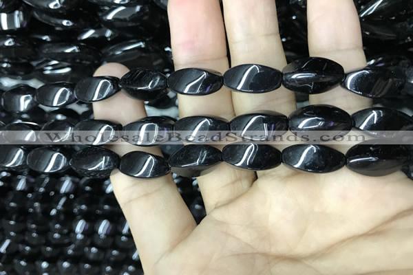 CAA2482 15.5 inches 6*12mm twisted rice black agate beads