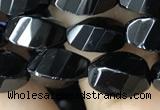 CAA2490 15.5 inches 6*12mm faceted & twisted rice black agate beads