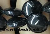 CAA2527 15.5 inches 12mm flat round black agate beads wholesale