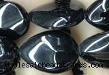 CAA2548 15.5 inches 12*16mm flat teardrop black agate beads wholesale