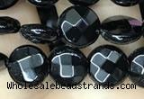 CAA2579 15.5 inches 8mm faceted coin black agate beads wholesale