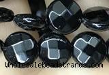 CAA2581 15.5 inches 12mm faceted coin black agate beads wholesale