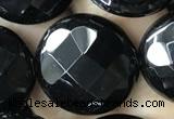 CAA2587 15.5 inches 30mm faceted coin black agate beads wholesale