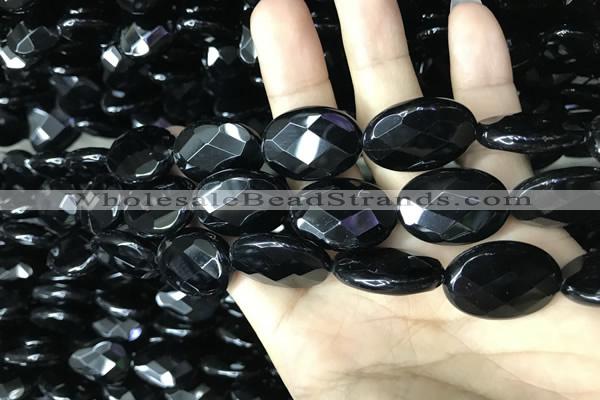 CAA2596 15.5 inches 18*25mm faceted oval black agate beads wholesale