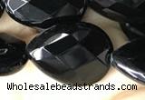 CAA2604 15.5 inches 15*20mm faceted flat teardrop black agate beads