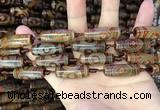 CAA2664 15.5 inches 10*28mm - 11*30mm rice tibetan agate dzi beads