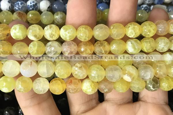 CAA2972 15 inches 8mm faceted round fire crackle agate beads wholesale